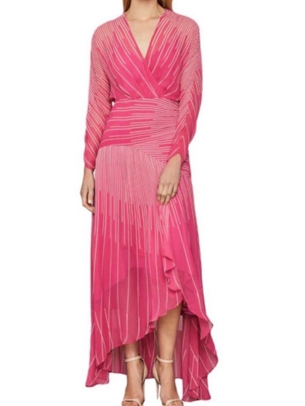 BCBGMaxazria Longsleeve Ruffle Coctail Dress Size 10 - Picture 2 of 16